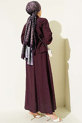 Bel Tünelli Puantiyeli Etekli İkili Takım Mürdüm - İkili Takım