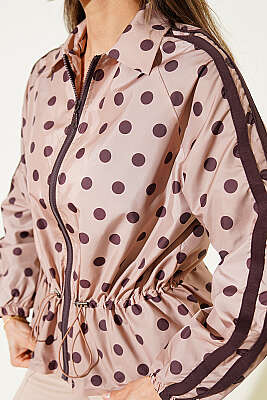 Bel Tünelli Puantiyeli Kısa Ceket Kahve - Kadın Giyim Modelleri