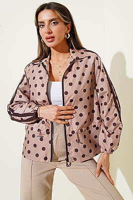 Bel Tünelli Puantiyeli Kısa Ceket Kahve - Kadın Giyim Modelleri