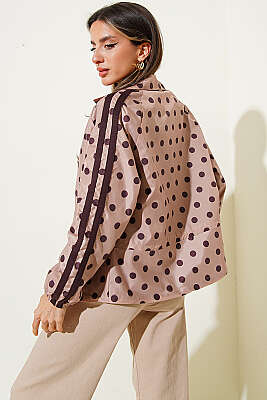 Bel Tünelli Puantiyeli Kısa Ceket Kahve - Kadın Giyim Modelleri