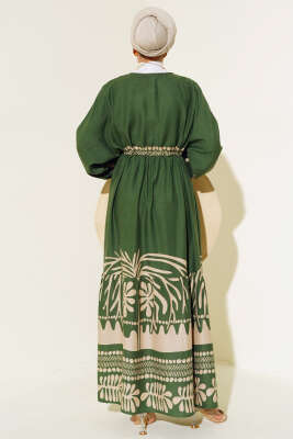 Bel Tünelli Salaş Elbise Haki - Tesettür Elbise