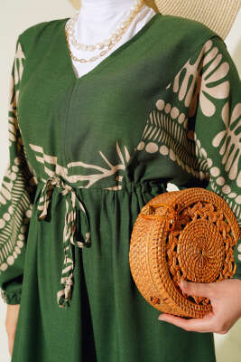 Bel Tünelli Salaş Elbise Haki - Tesettür Elbise