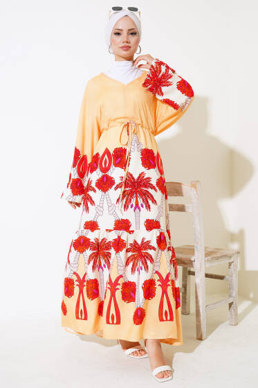 Bel Tünelli Salaş Elbise Hardal Kiremit - Elbise