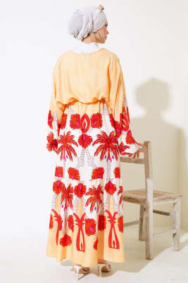 Bel Tünelli Salaş Elbise Hardal Kiremit - Tesettür Elbise