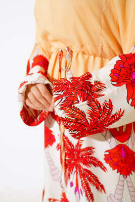 Bel Tünelli Salaş Elbise Hardal Kiremit - Tesettür Elbise