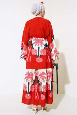 Bel Tünelli Salaş Elbise Kiremit Pudra - Tesettür Elbise