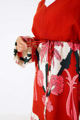 Bel Tünelli Salaş Elbise Kiremit Pudra - Tesettür Elbise