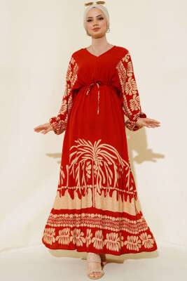 Bel Tünelli Salaş Elbise Kiremit 