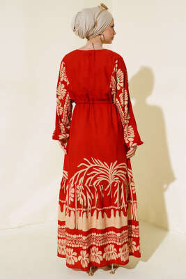 Bel Tünelli Salaş Elbise Kiremit - Tesettür Elbise