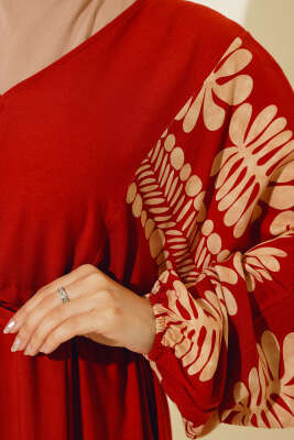 Bel Tünelli Salaş Elbise Kiremit - Tesettür Elbise