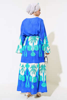 Bel Tünelli Salaş Elbise Saks Mint - Tesettür Elbise