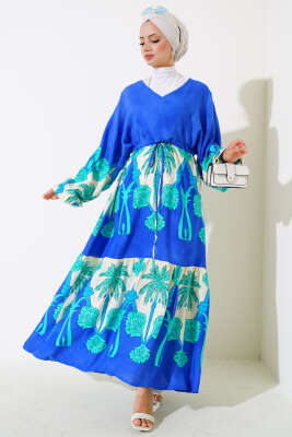 Bel Tünelli Salaş Elbise Saks Mint 