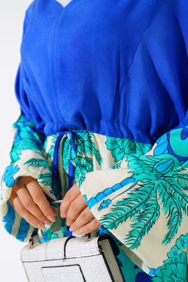 Bel Tünelli Salaş Elbise Saks Mint - Tesettür Elbise