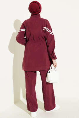 Bel Tünelli Şeritli Modal İkili Takım Bordo - İkili Takım