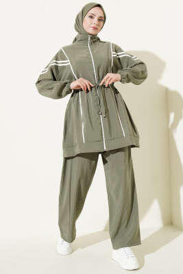 Bel Tünelli Şeritli Modal İkili Takım Çağla Yeşili 