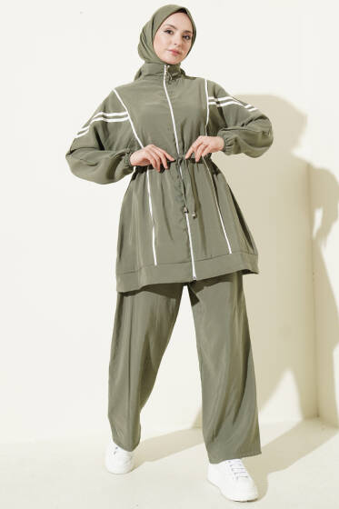 Bel Tünelli Şeritli Modal İkili Takım Çağla Yeşili - İkili Takım
