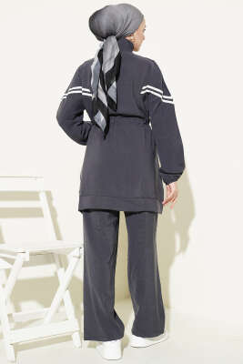 Bel Tünelli Şeritli Modal İkili Takım Füme - İkili Takım