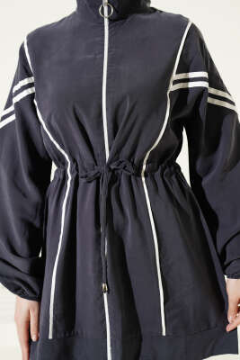 Bel Tünelli Şeritli Modal İkili Takım Füme - İkili Takım