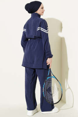 Bel Tünelli Şeritli Modal İkili Takım Lacivert - İkili Takım