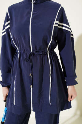 Bel Tünelli Şeritli Modal İkili Takım Lacivert - İkili Takım