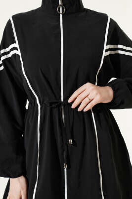 Bel Tünelli Şeritli Modal İkili Takım Siyah - İkili Takım