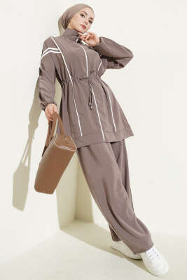 Bel Tünelli Şeritli Modal İkili Takım Vizon - NESSİA