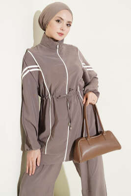 Bel Tünelli Şeritli Modal İkili Takım Vizon - İkili Takım