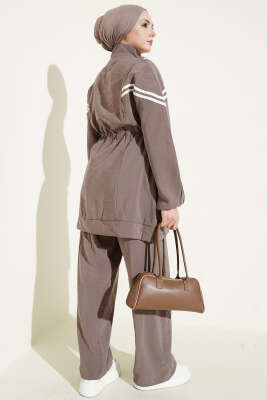 Bel Tünelli Şeritli Modal İkili Takım Vizon - İkili Takım