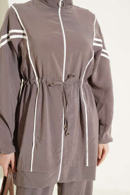 Bel Tünelli Şeritli Modal İkili Takım Vizon - İkili Takım