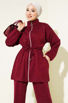 Bel Tünelli Simli Loyşa İkili Takım Bordo - İkili Takım