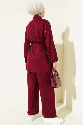 Bel Tünelli Simli Loyşa İkili Takım Bordo - İkili Takım