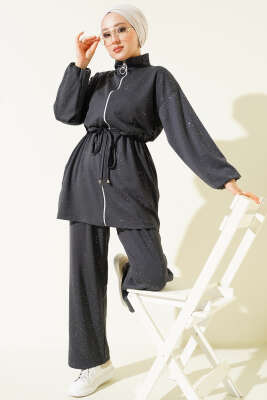 Bel Tünelli Simli Loyşa İkili Takım Füme - NESSİA