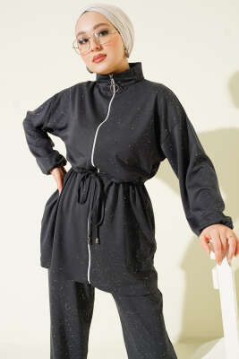 Bel Tünelli Simli Loyşa İkili Takım Füme - İkili Takım