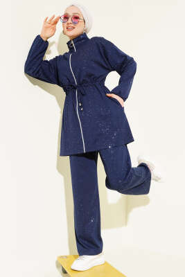 Bel Tünelli Simli Loyşa İkili Takım Lacivert - NESSİA