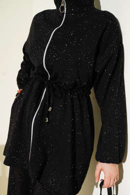 Bel Tünelli Simli Loyşa İkili Takım Siyah - İkili Takım