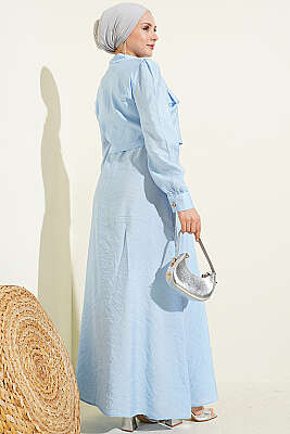 Bel Tünelli Taşlı Ceketli Jile Takım Bebe Mavi - İkili Takım