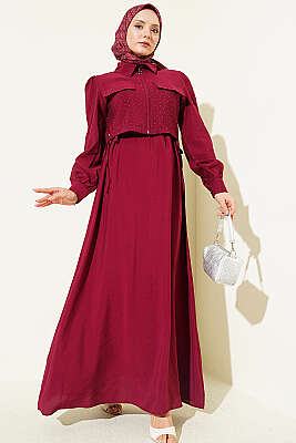 Bel Tünelli Taşlı Ceketli Jile Takım Bordo - İkili Takım