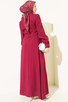 Bel Tünelli Taşlı Ceketli Jile Takım Bordo - İkili Takım