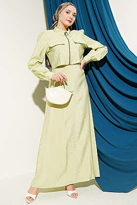 Bel Tünelli Taşlı Ceketli Jile Takım Fıstık Yeşili - ASME