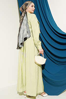 Bel Tünelli Taşlı Ceketli Jile Takım Fıstık Yeşili - İkili Takım