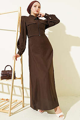 Bel Tünelli Taşlı Ceketli Jile Takım Kahve - ASME