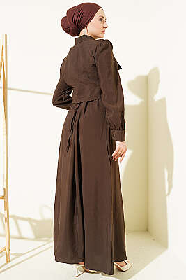 Bel Tünelli Taşlı Ceketli Jile Takım Kahve - İkili Takım