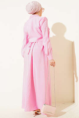 Bel Tünelli Taşlı Ceketli Jile Takım Pembe - İkili Takım