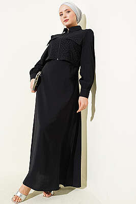 Bel Tünelli Taşlı Ceketli Jile Takım Siyah - ASME