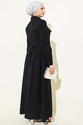 Bel Tünelli Taşlı Ceketli Jile Takım Siyah - İkili Takım