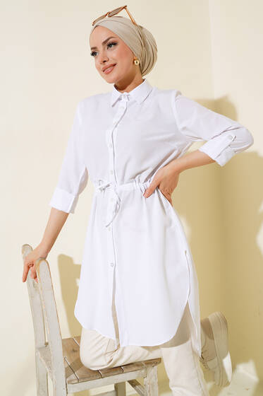 Bel Tünelli Tunik Beyaz - Tunik