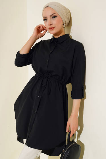 Bel Tünelli Tunik Siyah - Tunik
