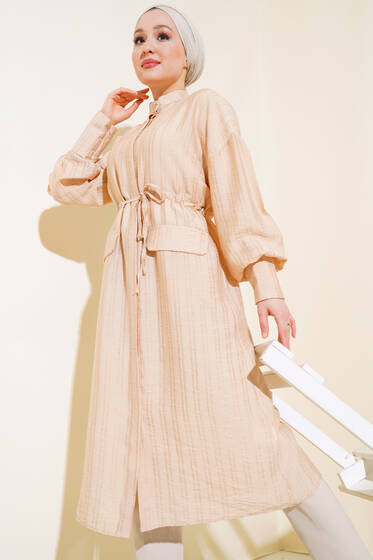 Bel Tünelli Uzun Tunik Bej - Tunik