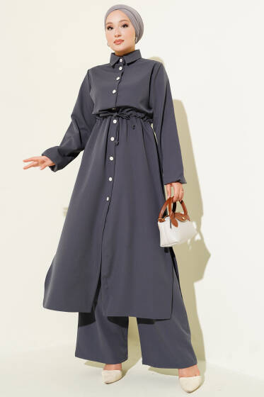 Bel Tünelli Uzun Tunikli Dabıl İkili Takım Füme - İkili Takım