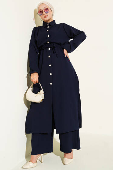 Bel Tünelli Uzun Tunikli Dabıl İkili Takım Lacivert - İkili Takım